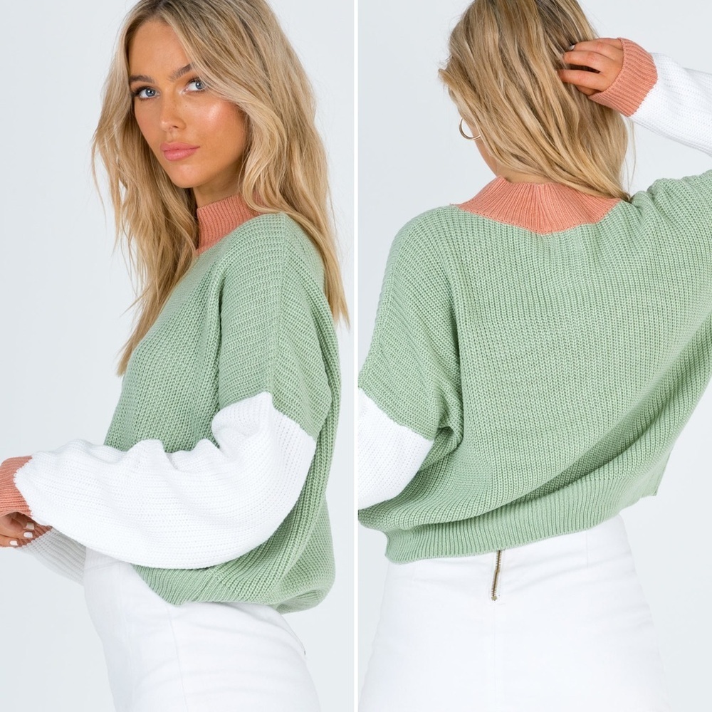 Princess Polly Sage Green Relaxed Fit Lucien Sweater Women’s Size M/L